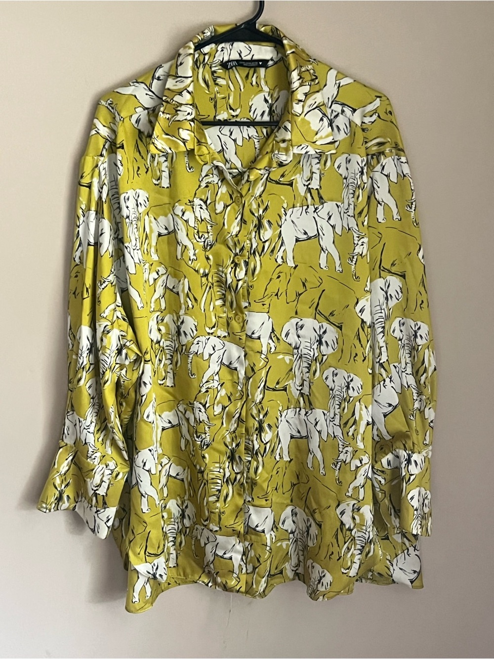 BOHO ZARA Green Elephant Print Button-Up Top